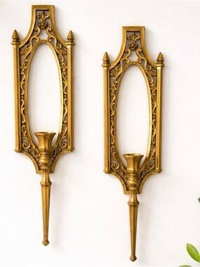HOMCO Victorian Ornate Wall Sconces Hollywood Regency Goth Candleholder Set